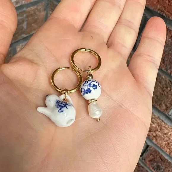 Ceramic Teapot Mismatched Hoop Earrings - Picture 9 of 13